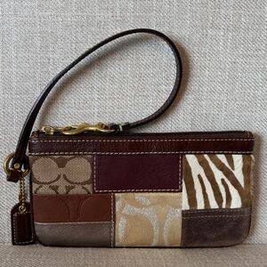 Coach Signature Patchwork Large Leather & Suede Zebra Wristlet Y2K